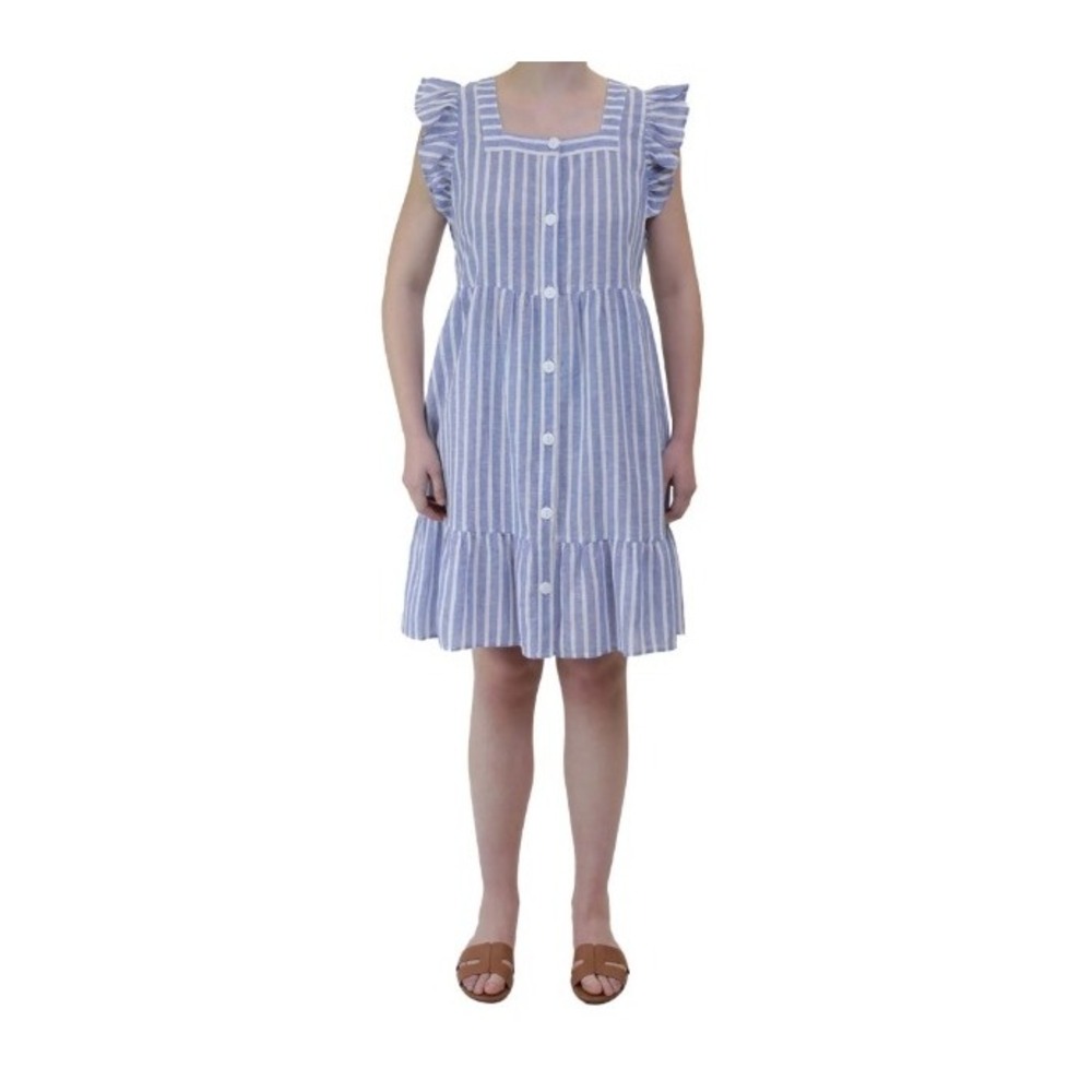 Beachlunchlounge Striped‎ Linen Dress Ruffle Sleeves Casual Button Front Size XL